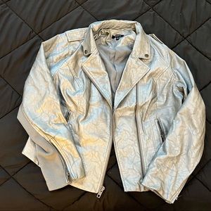 Torrid Metallic Faux Leather Moto Jacket in Silver/Gunmetal Shine